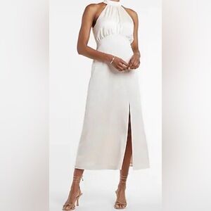 Express Champagne Satin Halter Midi/maxi Dress - Size Small